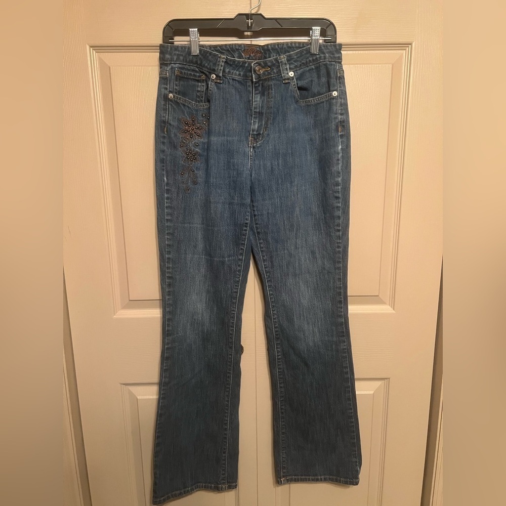 Stylish Embroidered Blue Denim Jeans